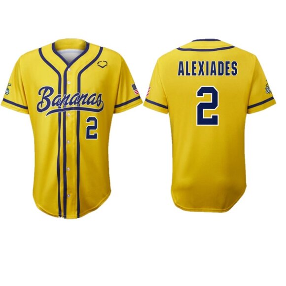Mens Youths Choose Reese Alexiades Savannah Bananas Jersey Yellow Stitched